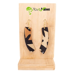 Wax fabric earrings, bogolan fabric, arched shape, wax jewelry, n.141