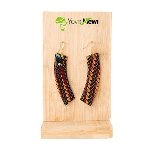 Wax fabric earrings, different sizes, black red orange wax jewelry n.149