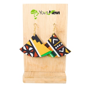 Wax fan fabric earrings, Kenté Bogolan fabric, different sizes yellow brown wax jewelry n.25