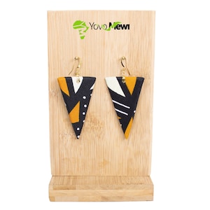 Bogolan Wax fabric earrings, different sizes, triangle shape, black brown wax jewelry n.48