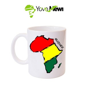 Mug  Céramique carte d'Afrique Guinée / motif carte d'Afrique / vert jaune rouge