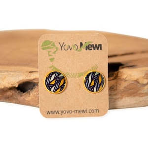 Cabochon stud earrings, Bogolan wax fabric, brown black stud earrings n.22