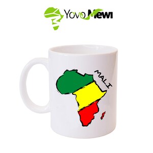 Mug  Céramique carte d'Afrique Mali, motif carte d'Afrique, vert jaune rouge