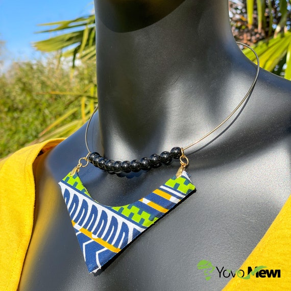 Collier Ras-de-Cou Tissu Et Chaîne Avec Pendentif Perle - Noir, Blanc, Argent - Neuf