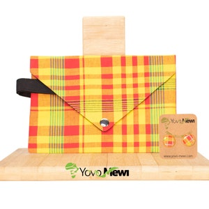 Pochette  de soirée en tissu madras  et coton noir  | Accessoires soirée mariage  | Tissu madras jaune orange
