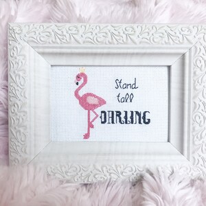Flamingo Pattern - Stand Tall Darling - Little Square Garden Modern Cross Stitch PDF - Instant Download