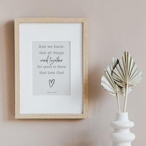 All Things Work Together, Love God, Romans 8:28, Scripture Wall Art, Christian Gift, Bible Verse Printable, Christian Wall Decor, Minimalist