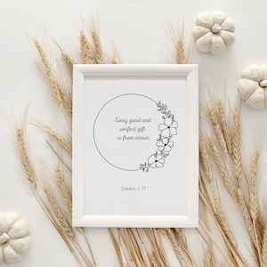 Every Good and Perfect Gift, James 1:17, Scripture Wall Art, Christian Gift, Bible Verse Printable, Christian Wall Decor, Minimalist, Wreath