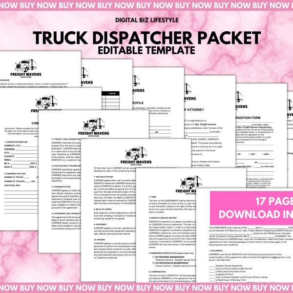 17-seitige LKW Dispatcher Paket Vereinbarung Vertragsvorlage | Individualisierbar | Sofort Download