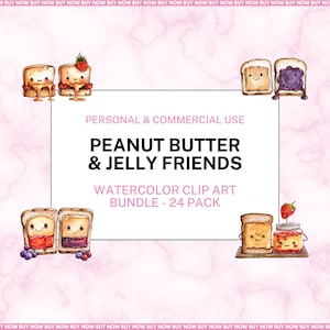 Peanut Butter And Jelly Friends Watercolor Clip Art Bundle | 24 Pieces | Personal & Commercial Use | Instant Download