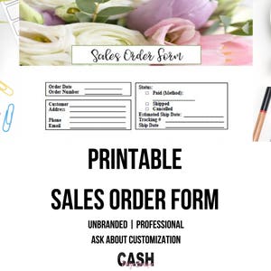Printable Sales Order Form | Sales Order Form Template | Instant Download