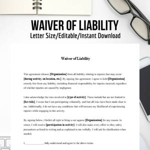 Waiver of Liability  | Fully Customizable & Printable | Instant Download