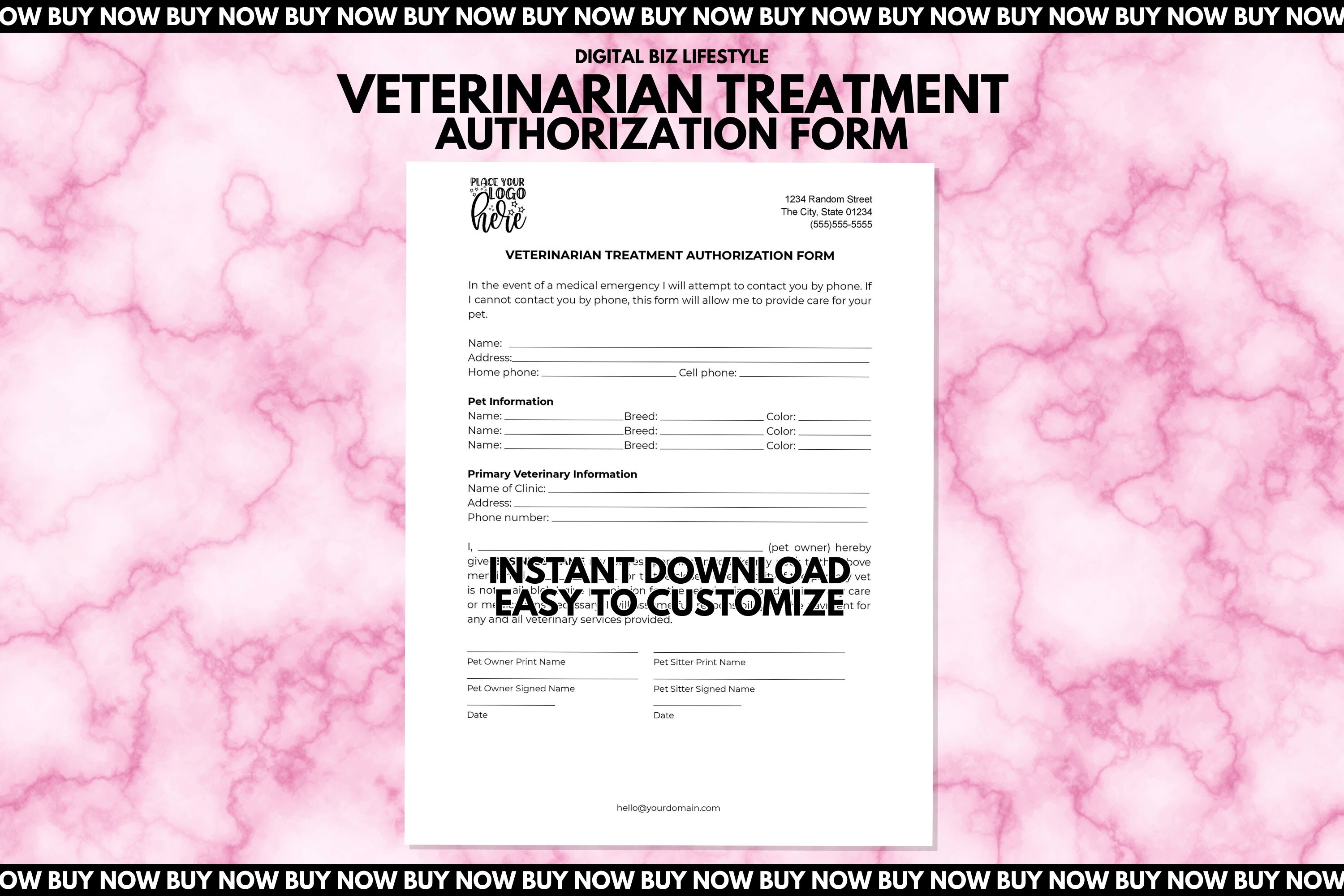 Veterinarian Treatment Authorization Form Pet Sitting Easy Etsy UK