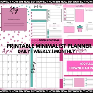 Printable Minimalist Planner | Letter Size | Daily Weekly Monthly Planner BUNDLE | Printable Planner Pages, Inserts | Template | 109 Pages