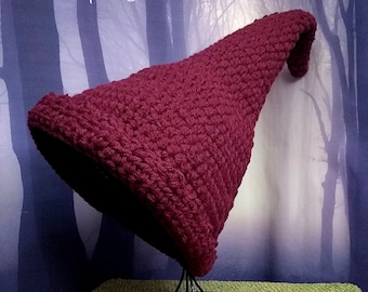 Wine colored witch hat, Maroon witch hat, crocheted witch hat