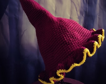 Sombrero de bruja, sombrero de bruja rojo, sombrero de bruja de ganchillo, sombrero de traje de bruja de Halloween, sombrero de bruja de ganchillo, sombrero de bruja granate
