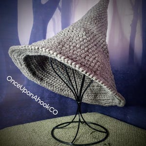 Grey crochet witch hat, handmade witch hat, grey wizard hat