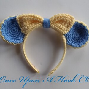 Crocheted mouse ears, blue and yellow mouse ears