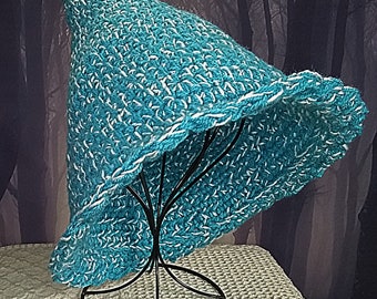 Blue witch hat, crocheted witch hat, handmade witch hat