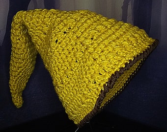 Yellow witch hat, yellow pixie hat, crocheted witch hat, handmade witch hat