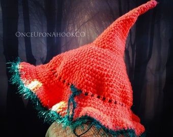 Witch hat, Coral witch hat, handmade witch hat, crocheted witch hat, oversized witch hat
