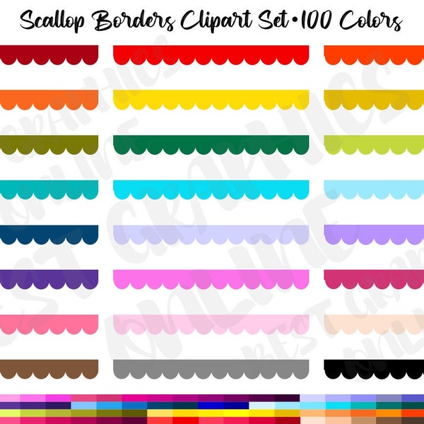 Scalloped Borders Clipart Set, Scallop Border Frame Clip Art, Clipart Borders Rainbow Colors, Colorfull Rainbow Scalloped Border Clip Art
