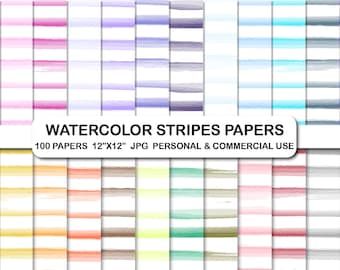 Aquarell Streifen Digitales Papier, Scrapbook Hintergrund (Digitaler Download)