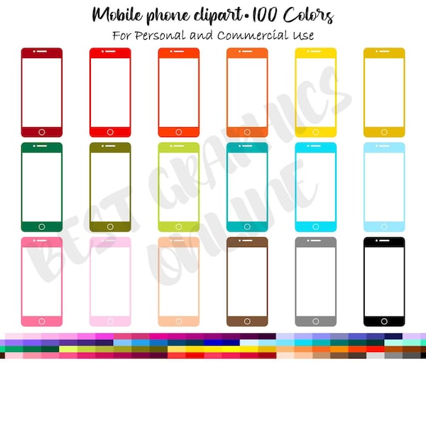 100 Cell Phone Clip Art, Rainbow Colors Smart Phone Clipart, Mobile Phone Planner Clipart, Phone Icon Clipart, Cell Phone Planner Stickers