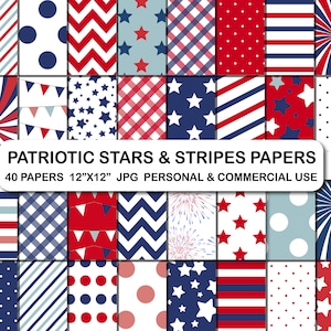 Papiers numériques patriotiques américains, papiers numériques du 4 juillet, papiers numériques du jour de l'indépendance, papiers de scrapbooking le 4 juillet, papiers rayures étoiles