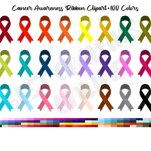 Cancer Ribbon Awareness Clipart Set, Awareness Ribbon Clip Art, Breast Cancer Fight Awareness Red Ribbon Clipart, Pink Cancer Ribbon Clipart
