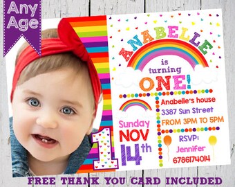 Rainbow Birthday Invitation Rainbow Invitation Rainbow Party Magical Birthday Invitation Rainbow Photo Invitation 1st Birthday Girl Invite