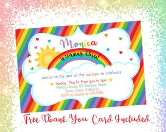 Rainbow, Rainbow invitation, Rainbow invite, Rainbow birthday invitation, Rainbow printable, Rainbow card, Girls Rainbow birthday invite