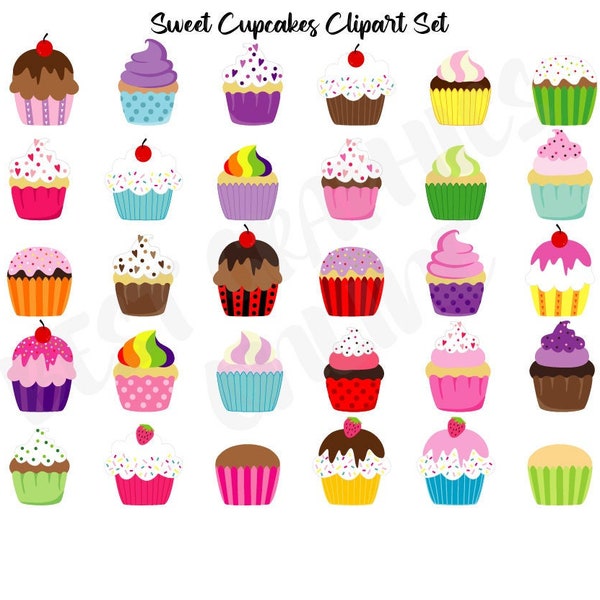 Sweet Cupcakes Clipart, Cupcakes Clip Art, Cute Rainbow Cupcakes Clip Art Graphics, Valentine's day cupcakes, Sweet Dessert Cake Clipart