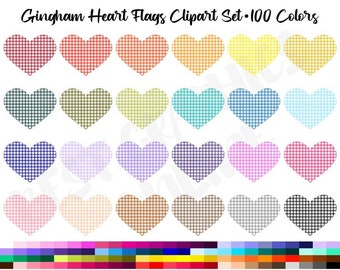 Gingham Hearts Clipart, Valentines Day Gingham Heart Planner Clipart, Love Hearts Image, Valentine's Day Checkered Gingham Heart clipart
