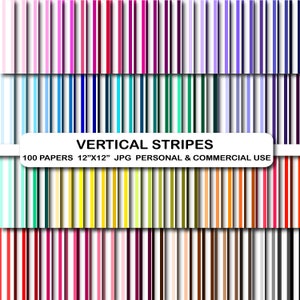 100 Vertical stripes digital papers, 100  Rainbow colors straight striped background pattern, Bright pastel printable scrapbook papers pack