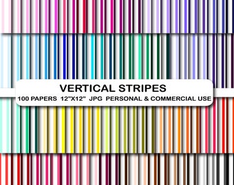 100 papiers numériques à rayures verticales, pack de scrapbooking pastel arc-en-ciel (téléchargement numérique)