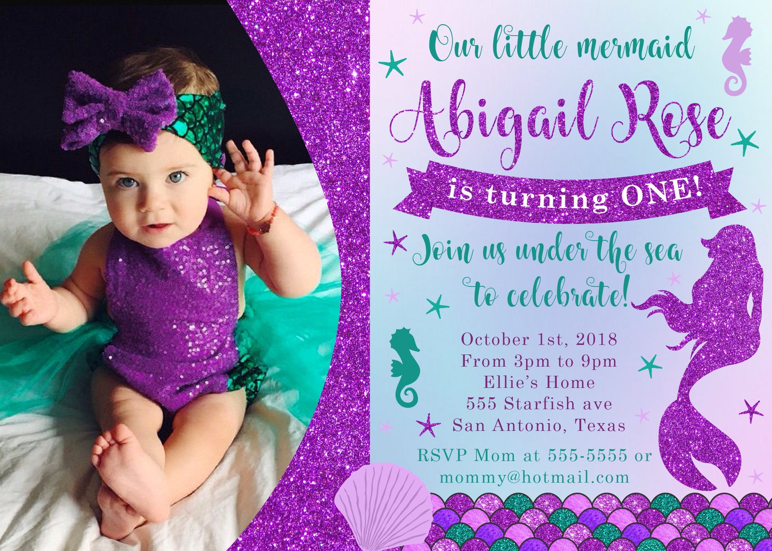 Mermaid Birthday Invitation Little Mermaid Invitation Etsy