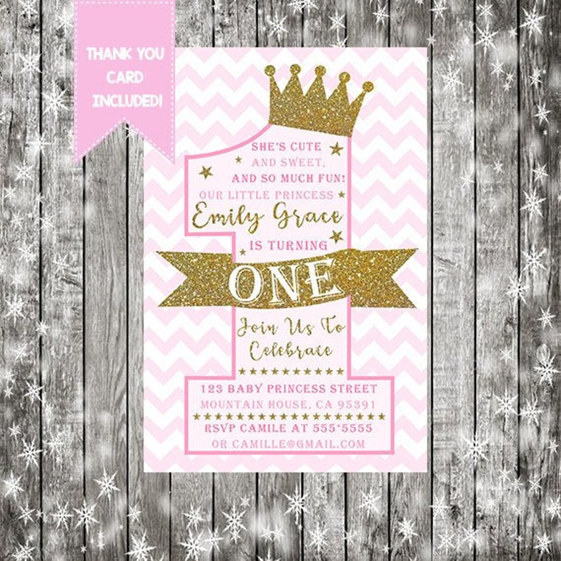 Princess Birthday Invitation First Birthday Princess Etsy