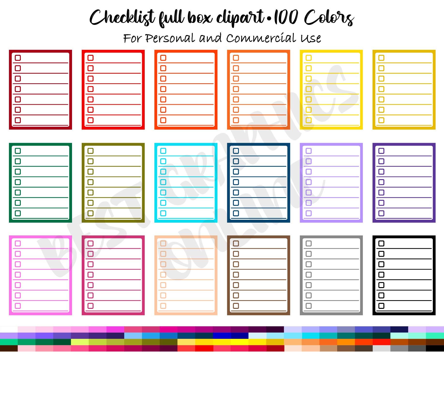 100 Lined Checklist Full Box Clipart Lined Full Box Clipart - Etsy