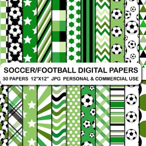 Soccer Football Digital Papers, Soccer Digital Paper Pack, Soccer Ball Patter Papers, Soccer Clipart Scrapbook Pattern Papers Pack Set