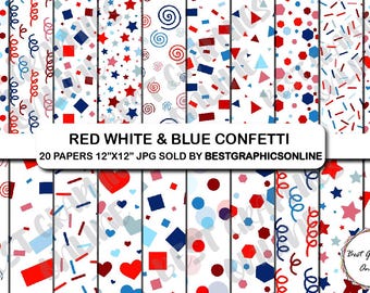 Digitale papieren patriottische confetti, 4 juli plakboek (digitale download)