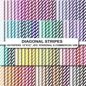 Papier numérique 100 rayures diagonales, paquet de papier numérique rayures diagonales, papier de scrapbooking, fond arc-en-ciel, téléchargement immédiat