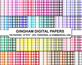100 Gingham Digital Papers, Rainbow Picnic Check Patterns, Bright JPG Backgrounds