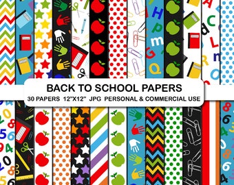 School Digital Papers, Classroom School Supplies Digital Papers, Scrapbook Papers, Emoji Background, School Supply Teacher Background Paper
