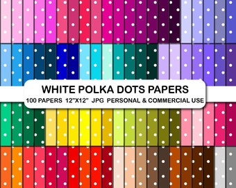 White Polka Dot Digital Paper Set, 100 Patterns (12x12 JPG) (Digital Download)