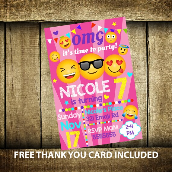 girls emoji invitation emoji birthday invitation emoji party etsy emoji birthday invitations