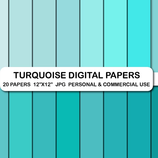 Turquoise Aqua Digital Background Papers, Turquoise Aqua Colors Scrapbooking Patter Digital Papers, Baby Colors Scrapbook Digital Papers Set