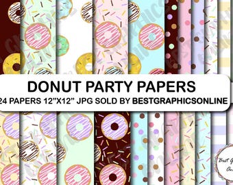 Paquete de papel digital de donuts, fondo espolvoreado (JPG de 30,5 x 30,5 cm)
