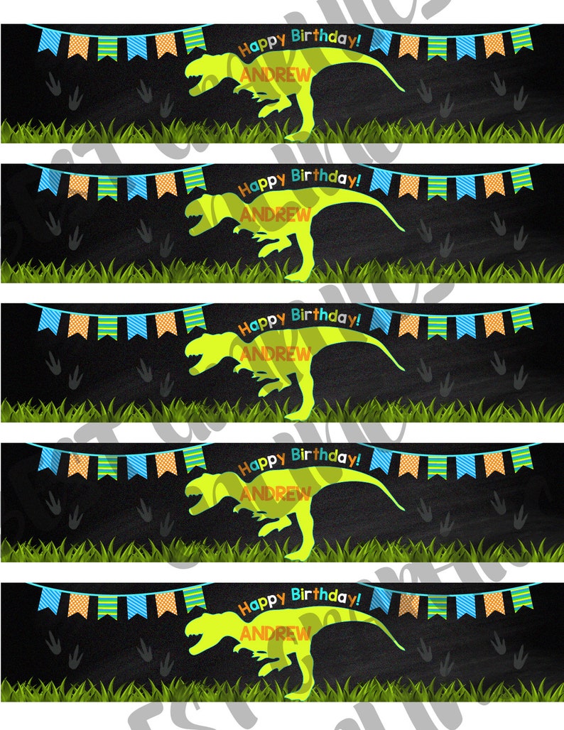 Dino Printable Water Bottle Labels Trex Birthday Party Etsy