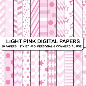 Hellrosa Digital-Papiere, Hellrosa Farben Digitale Papiere, Rosa Scrapbook Papier, Rosa Hintergrundpapiere, Rosa Farbtöne Digital Papiere